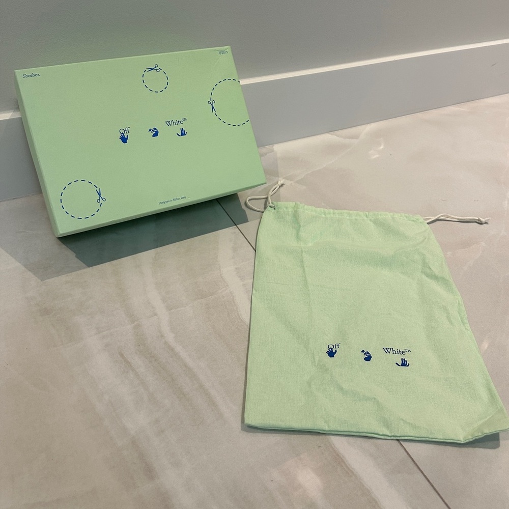 Rare Green Off-White Shoebox Tissue Paper AND Logo Dust Bag